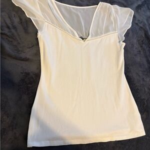 White Sheer Flutter Sleeve Blouse